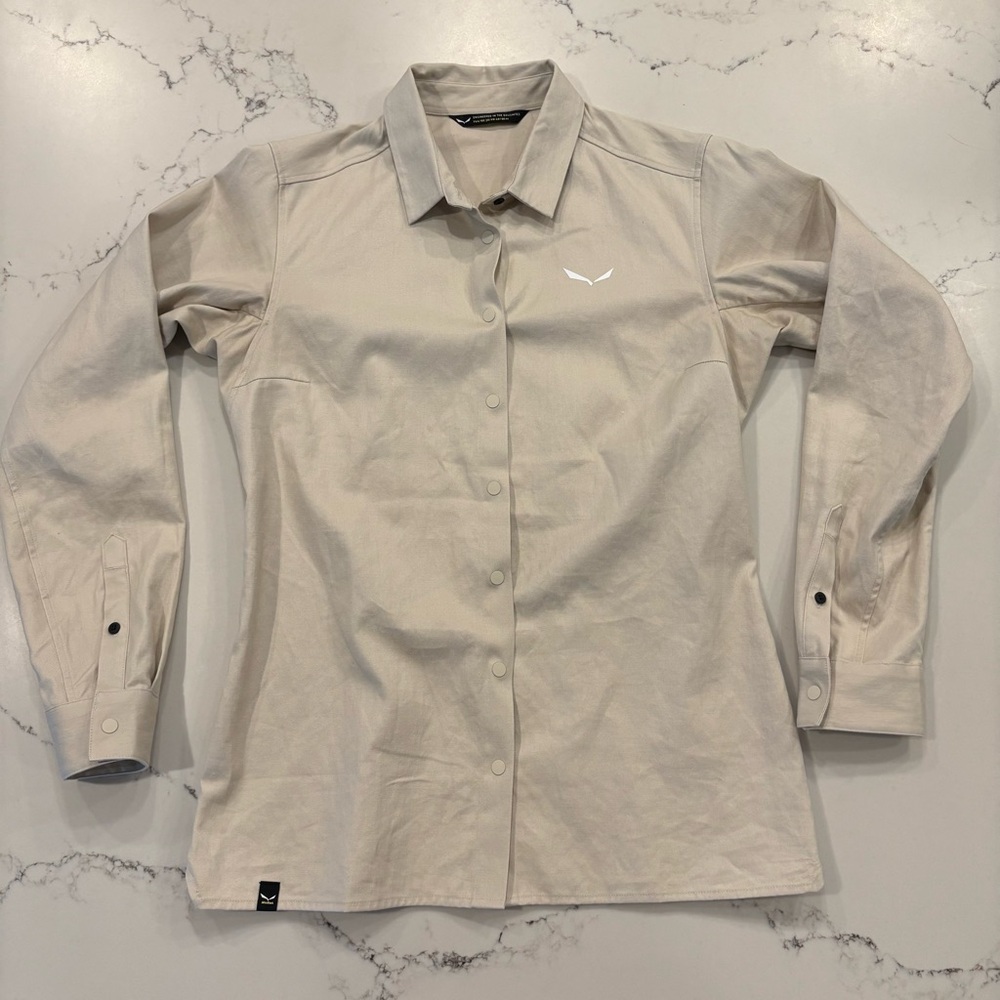 Womens Salewa Hemp Cotton Button-Up Shirt Light Beige Cream